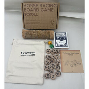 Horse Race Board Game, Portable Horse Racing Game w/Rollable Cork Mat, 12 Horses